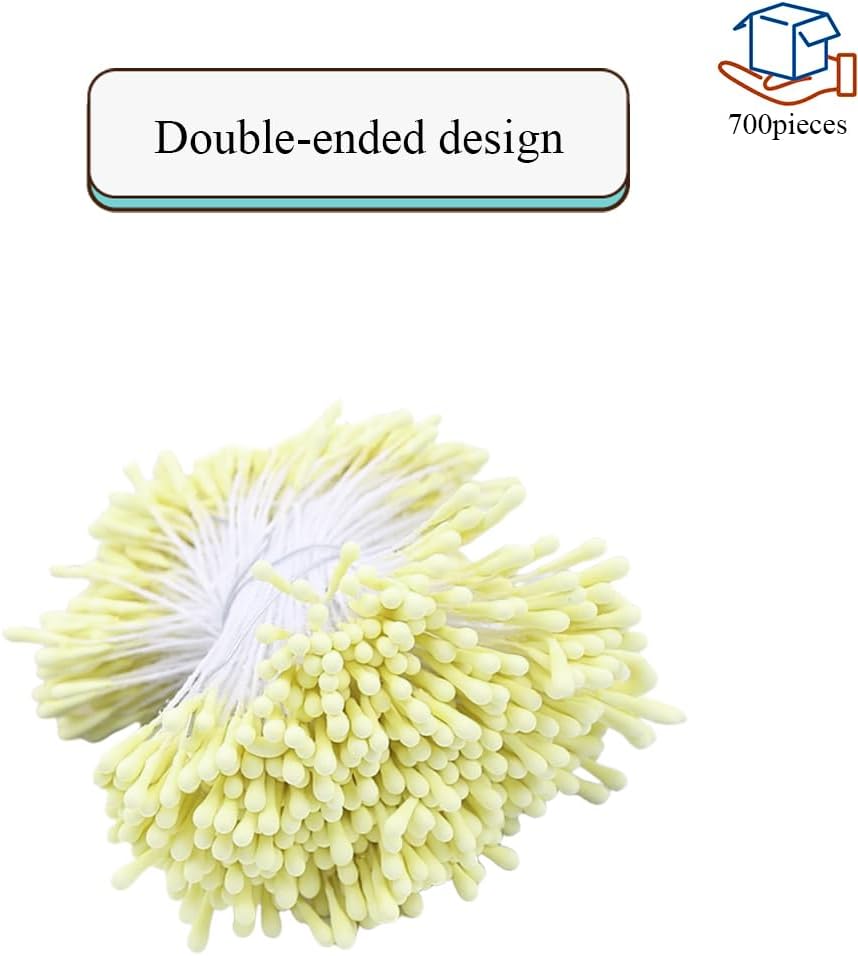 HAHIYO 700Pcs 2mm LightYellow Matte Double Head Flower Stamen Pistil for Flower Making Scrapbook Decoration - Handmade Artificial Flower Pistil Matt-Like Floral Stamens Flowers Pollen Stamen