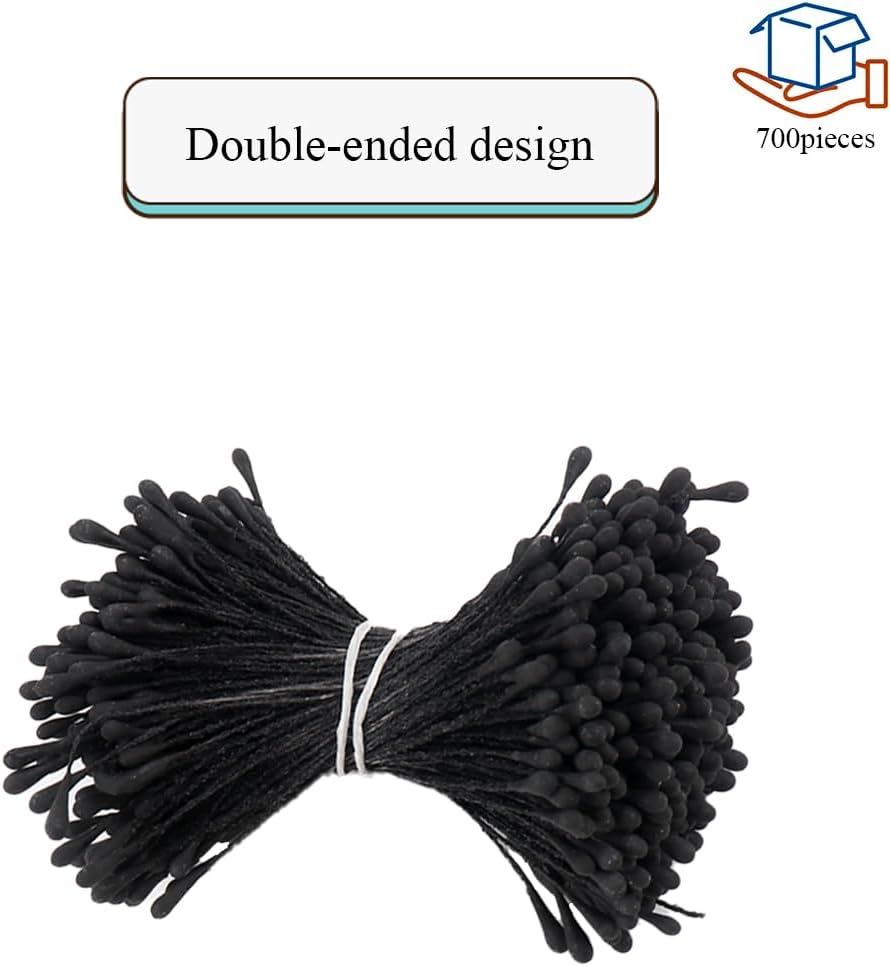 HAHIYO 700Pcs 2mm Fully Black Matte Double Head Flower Stamen Pistil for Flower Making Scrapbook Decoration - Handmade Artificial Flowers Pistil Matt-Like Floral Stamens Flowers Pollen Stamen