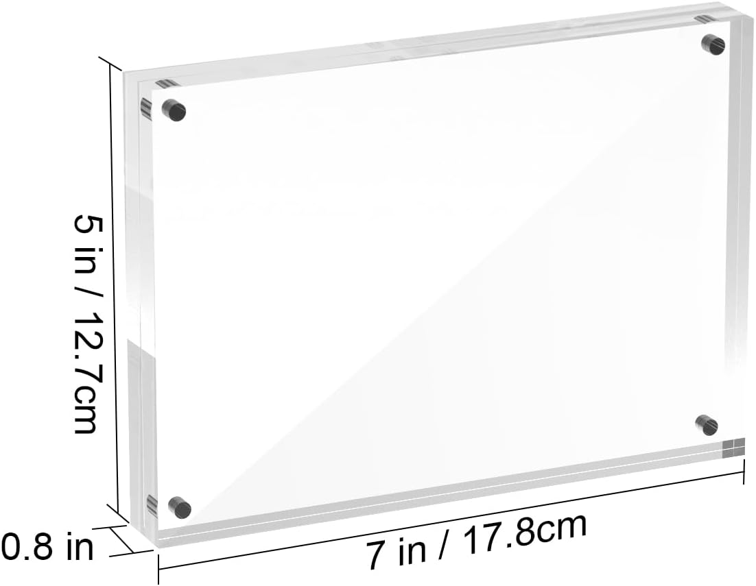 5x7 Acrylic Picture Frames, 20mm Thick Clear Frameless Magnetic Photo Frames, Double Sided Transparent Square Frame Gift for Tabletop Display(3 Pack)