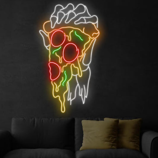 Pizza Skeleton's Hand Neon Sign, Pizza Led Sign, Italian Pizza Restaurant Light, Pizza Lover Gifts, Pizza Wall Led Décor Size:22inch