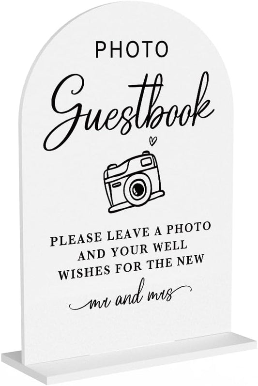 Acrylic Wedding Sign Photo Guestbook Sign for Wedding Wedding Signs for Ceremony Modern Calligraphy Arch Acrylic Table Top Sign for Wedding Reception and Event Party Table(white）