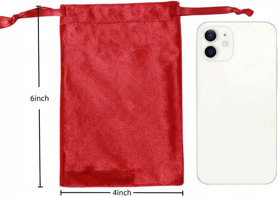 QIANF 12pcs Red Velvet Drawstring Bags 4x6 inches Velvet Cloth Small Gift Bags Jewelry Pouches for Storage Wedding Party Favor Christmas