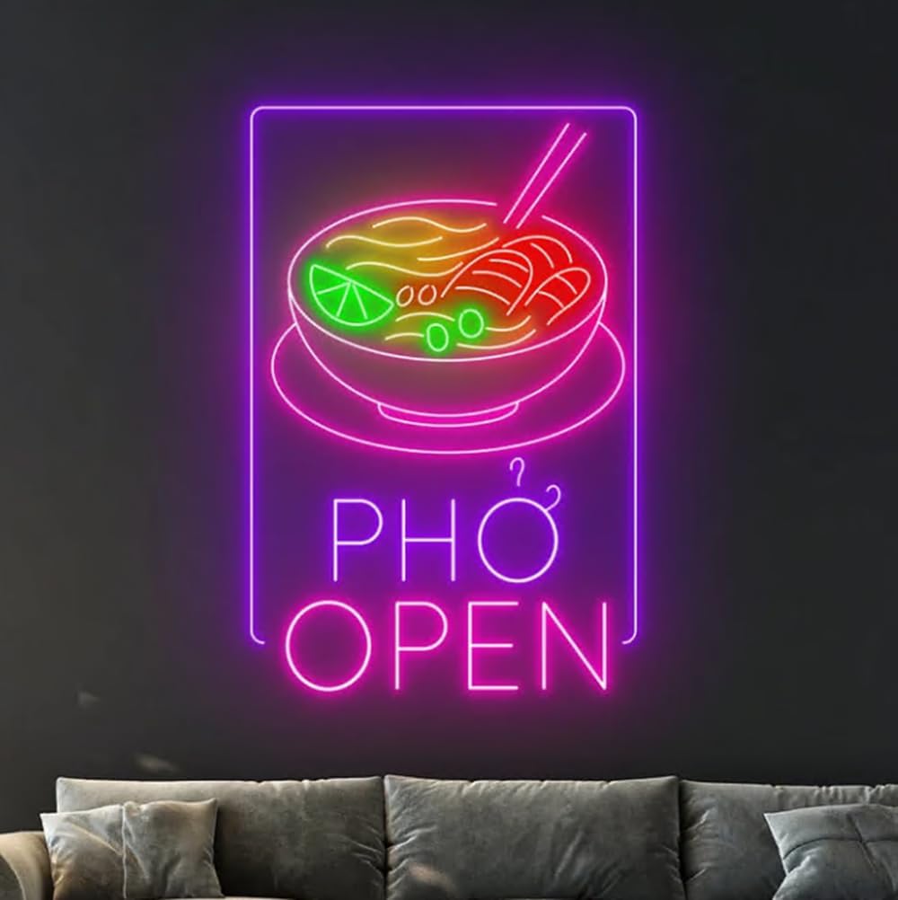 Phở Open Neon Sign, Pho Real Restaurant Led Sign, Pho Neon Light, Pho Led Light, Vietnamese Food Size:20in