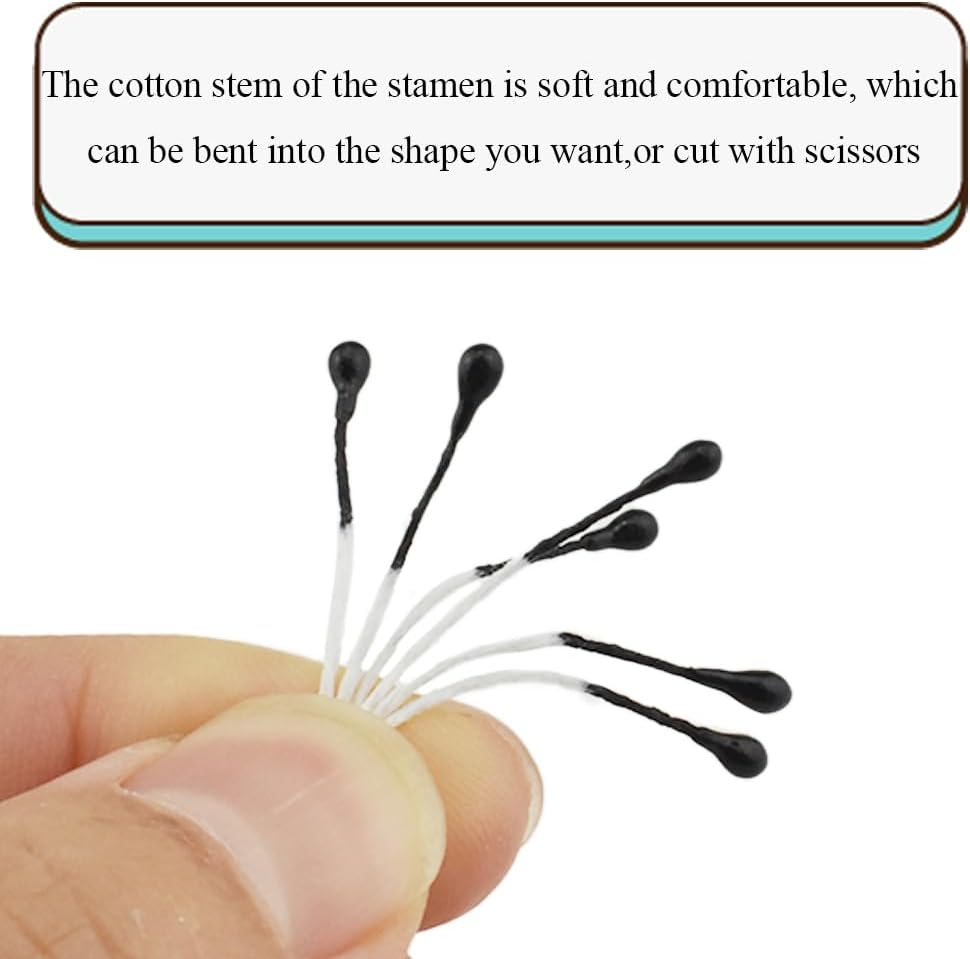 HAHIYO 700 Pcs 3mm Black Pearl Double Head Artificial Flower Pistil with Pearlized Floral Stamen for Flower Making & Decoration