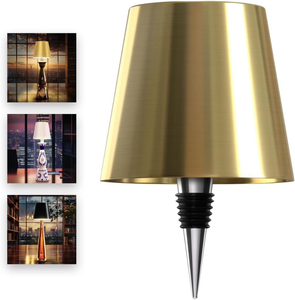 Wireless Bottle Lamp for Any Type of Bottle - LED Bottle Lamp for Indoor & Outdoor - 100% Waterproof - Adjustable Brightness and Light Temperature 3000-6000K - Wireless & Rechargeable (Gold)