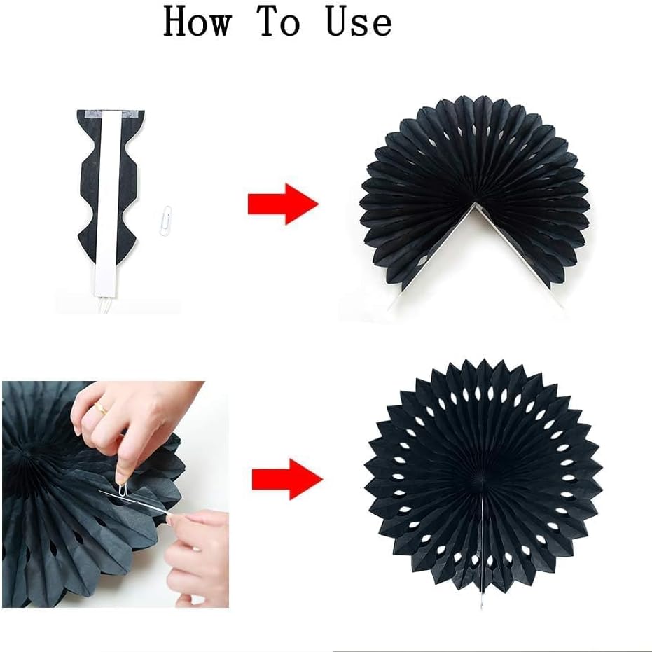 Cheerland Black White Party Decorations Hanging Paper Fans Garland Kit Gothic Decor Wedding Decoration Halloween Birthday Backdrop Baby Shower Goth Casino Emo Spooky Haunted House Party Supplies