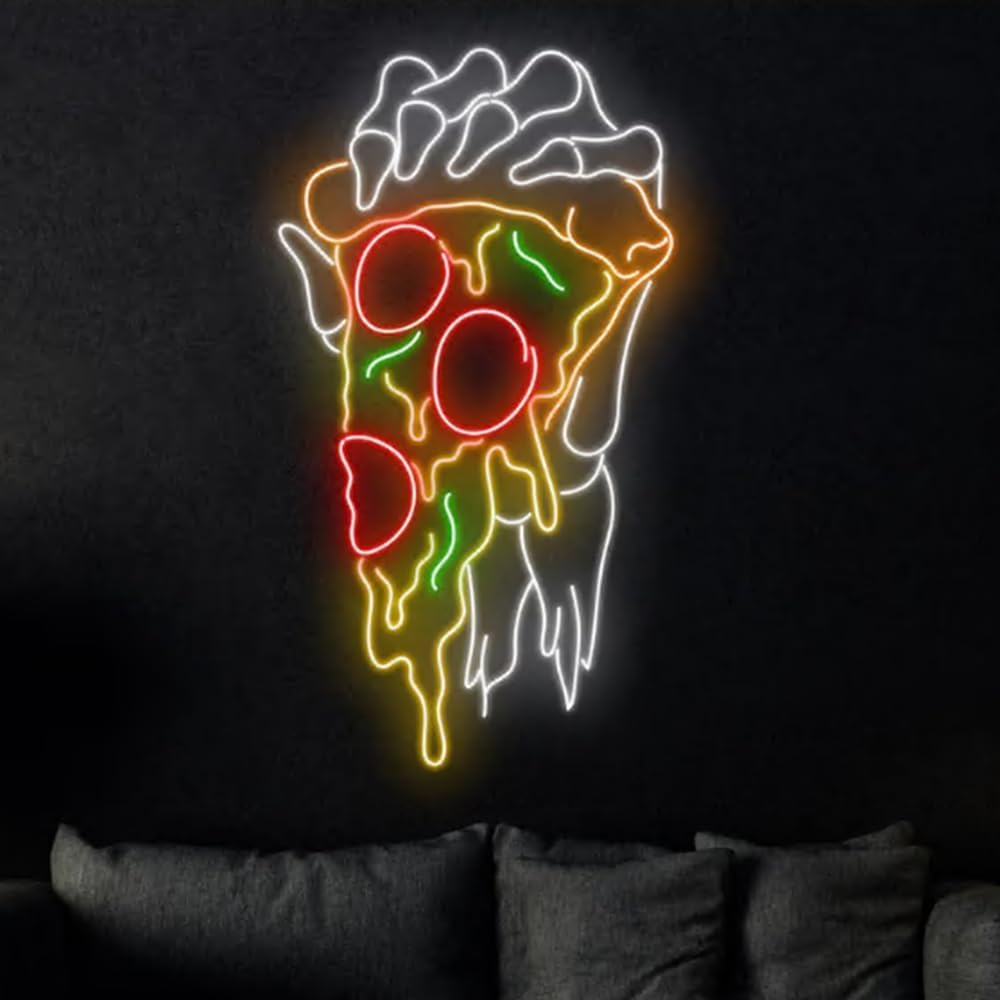 Pizza Skeleton's Hand Neon Sign, Pizza Led Sign, Italian Pizza Restaurant Light, Pizza Lover Gifts, Pizza Wall Led Décor Size:22inch
