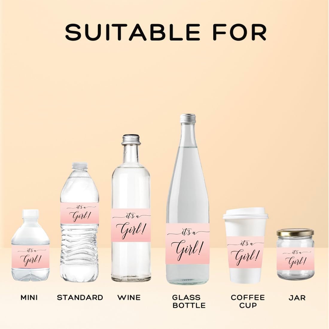 Andaz Press Blush Pink Rose Elegant Party Baby Shower Collection, Waterproof Water Bottle Labels, It's a Girl!, 20-Pack, Party Favors Decor Gift Ideas