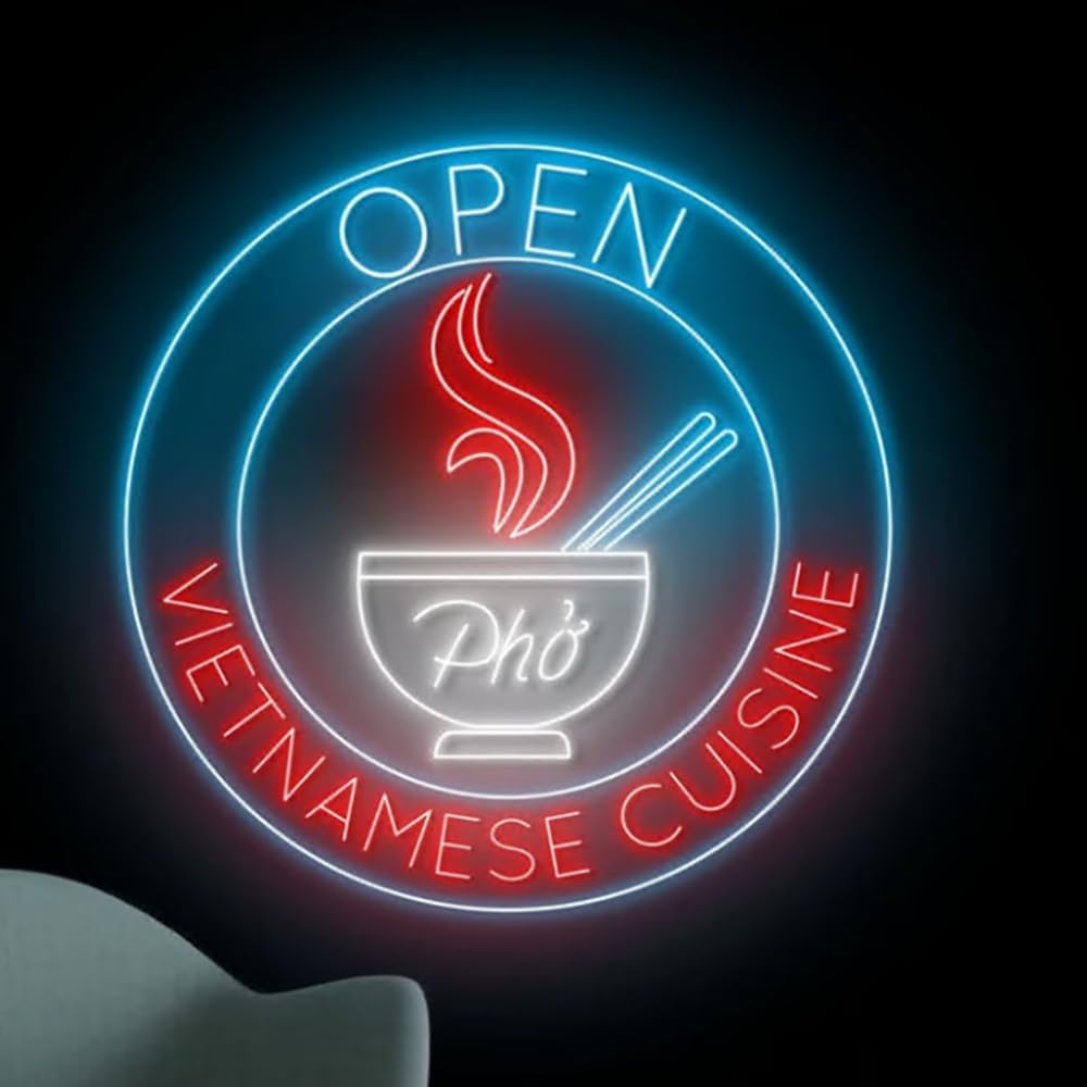 Open Vietnamese Cuisine Neon Sign, Custom Vietnamese Food Led Sign, Pho Led Light Size:23in