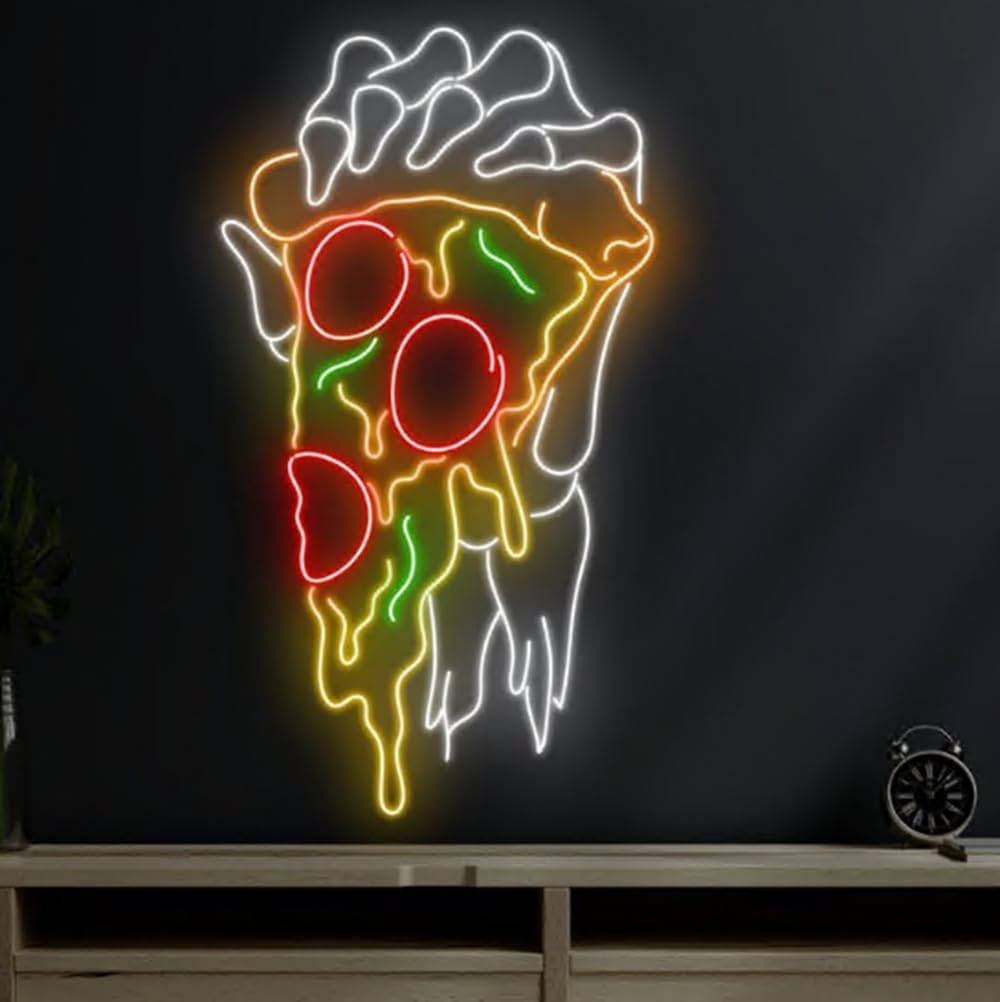 Pizza Skeleton's Hand Neon Sign, Pizza Led Sign, Italian Pizza Restaurant Light, Pizza Lover Gifts, Pizza Wall Led Décor Size:22inch