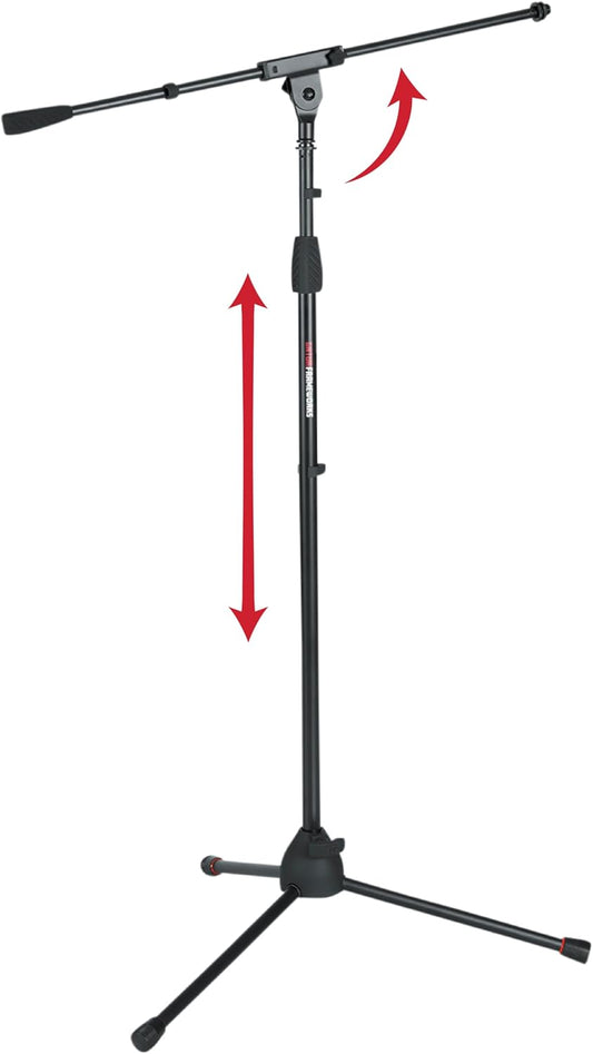 Gator Frameworks Standard Tripod Microphone Stand with Boom Arm,3/8" and 5/8" Adapters, (GFW-MIC-2010)