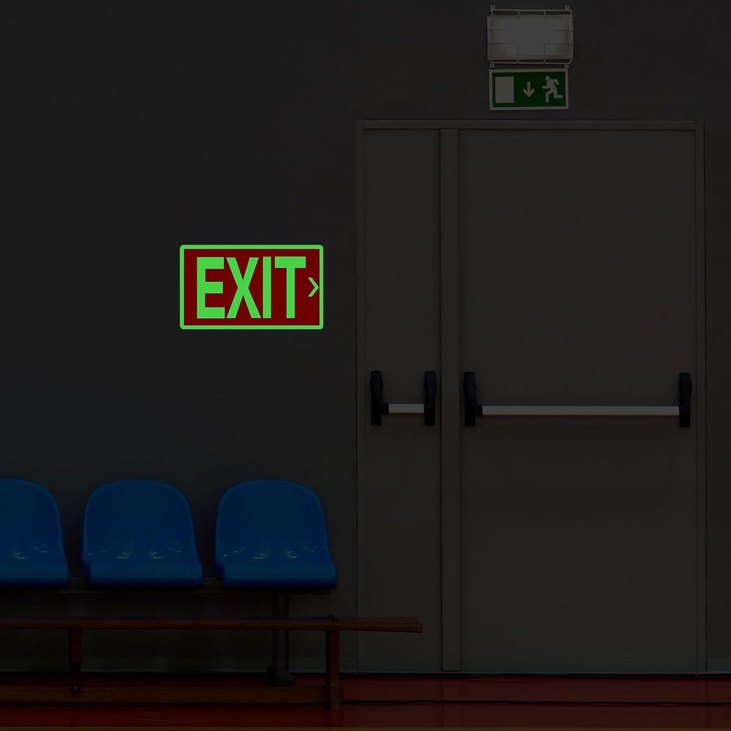 10 Pcs Glow in the Dark Exit Signs for Business 12 x 7 Inch Photoluminescent Signs Stickers for Indoor Outdoor for Business, Office, Warehouse (with Arrows)