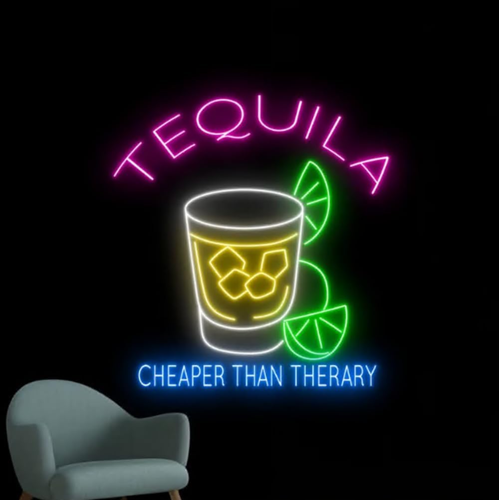 Tequila Neon Sign For Bar Decor, Tequila Bar Led Light, Tequila Glass Neon Light, Pub Wall Decor, Wine Lover Gift Size:20inch