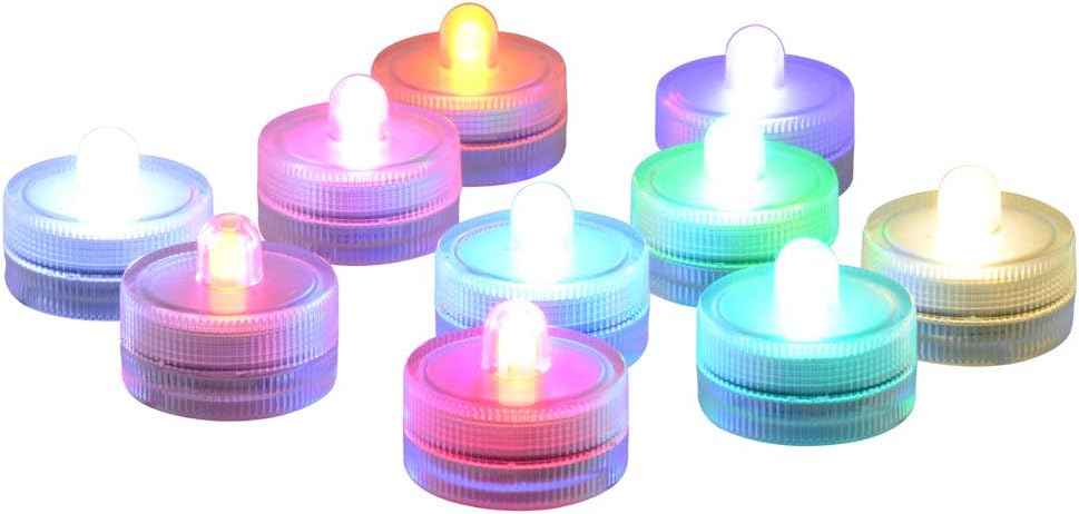 Submersible LED Lights cr2032 Battery Powered Underwater Waterproof LED Tea Light Candles for Events Wedding Centerpieces Vase Floral Xmas Holidays Home Decor Lighting(Pack of 12) (Multi-colored)