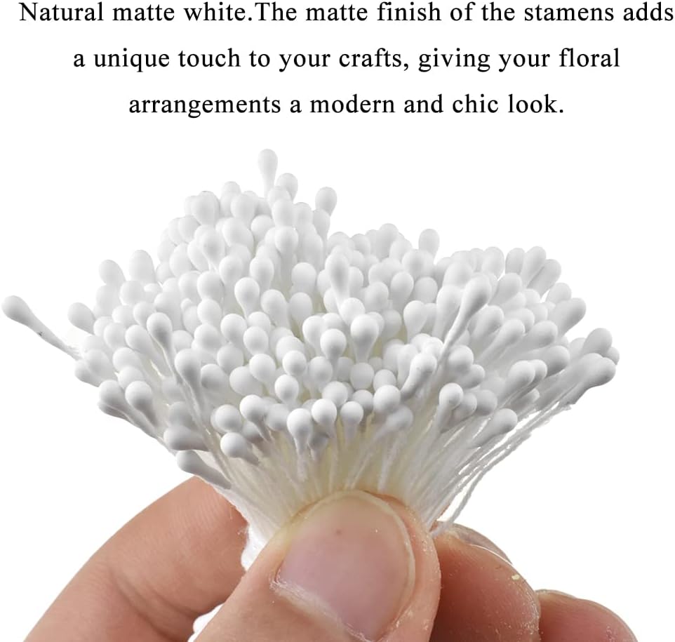 HAHIYO 700Pcs 2mm White Matte Double Heads Flower Stamen Pistil for Flower Making Scrapbook Decoration - Handmade Artificial Flower Pistil Matt-Like Floral Stamens Flowers Pollen Stamen