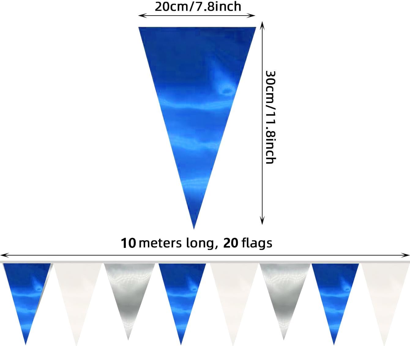 130FT Navy Blue White Silver Triangle Pennant Banner Flag Metallic Fabric Bunting Garland for Christmas Graduation Birthday Wedding Bridal Shower Nautical Ahoy Achor Theme Party Decorations Supplies