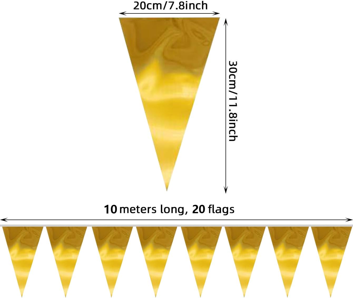 20M/65FT Gold Triangle Pennant Banner Flag Metallic Fabric Bunting Garland for Christmas Graduation Wedding Engagement Anniversary Bachelorette Birthday Bridal Shower Valentines Hen Party Supplies