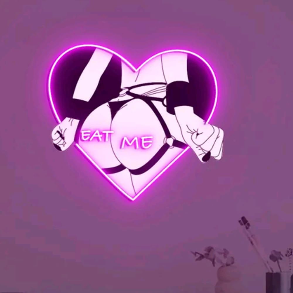 Anime Girl Eat Me Neon Sign, Girl Bedroom Wall Neon Light, Led Neon Signs for Gaming Room, Body UV Printed Signs USB Size:H11 x W14 inches