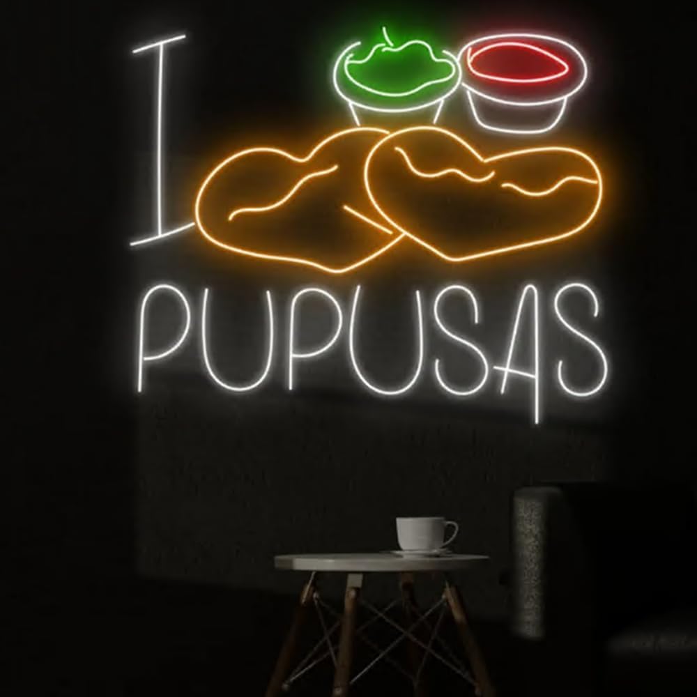 I Love Pupusas Neon Sign, Salvadoran Pupusas Led Sign, Custom Neon Sign, Pupusas Store Wall Decor, Pupusas Lover Gifts, Pupusa Neon Light Size:23inch