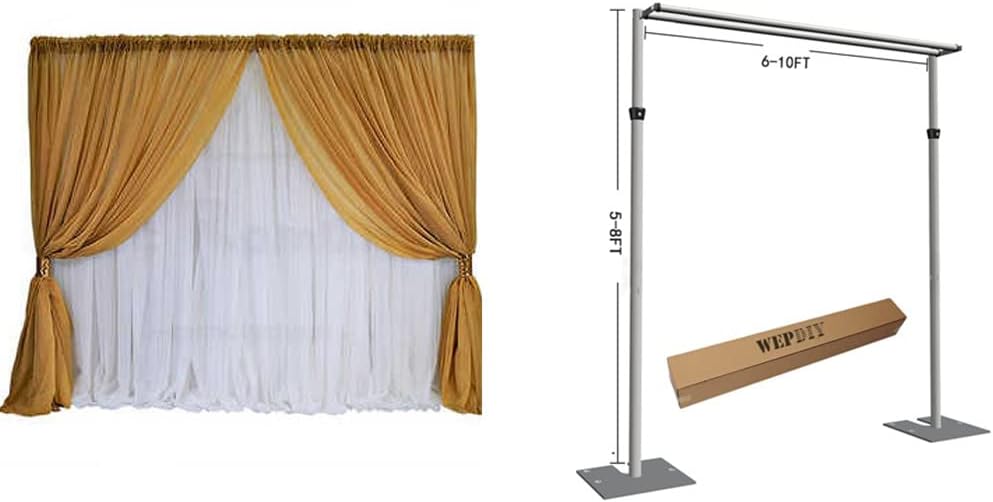 Portable Pipe and Drape Heavy Duty Backdrop Stand, ADJ Metal Frame and Heavy Metal Base for Wedding, Birthday Party, Photography Backdrop(Tall-8FT & 2*CrossBar-10FT & Hangers)