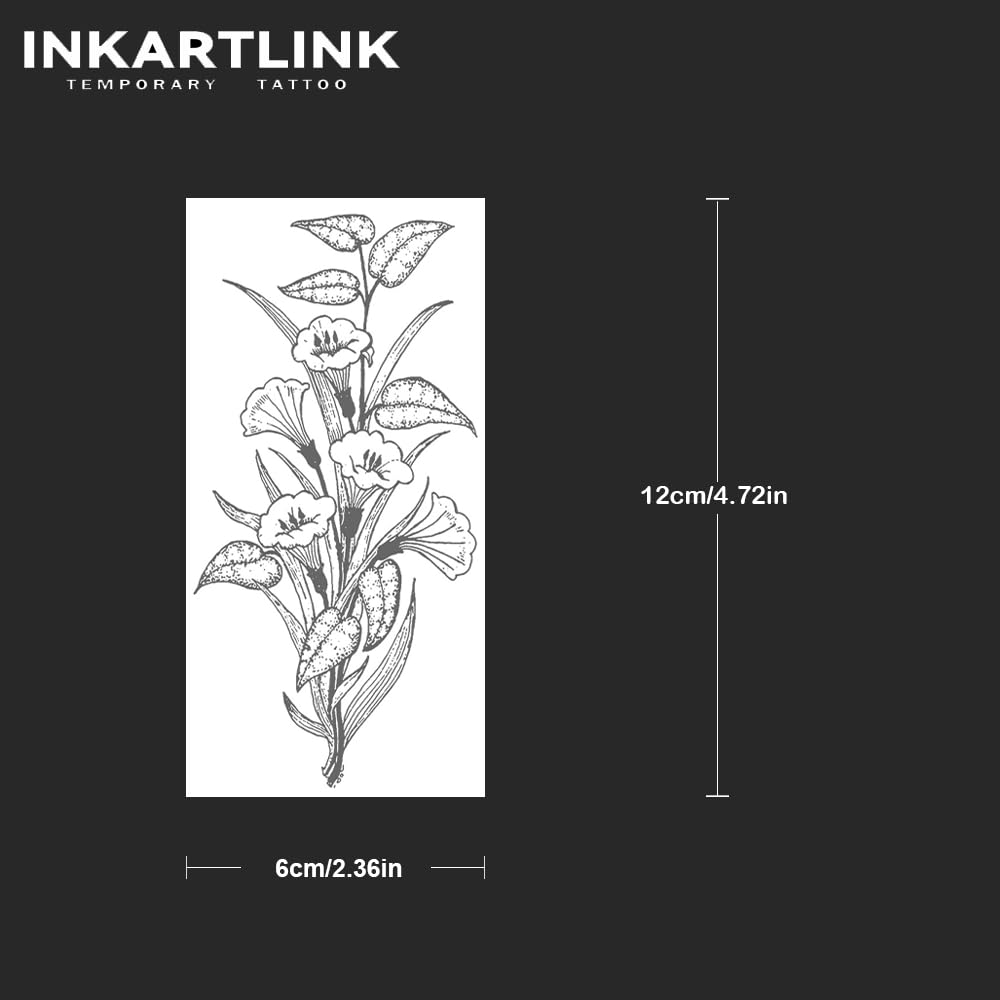 INKARTLINK Tattoo Tech, 2 Sheets Large Semi Permanent Tattoo, Adult Art Design Temporary Tattoos, Lasts 1-2 Weeks, Waterproof, Realistic Look, No Reflection (Flora Sketch)