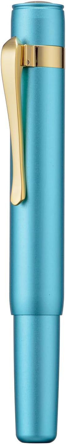 HONG DIAN M2 Black Forest Mini Fountain Pen, Long Blade Nib & Sleek Shape Aluminium Short Pocket Travel Pen (Lake Blue)