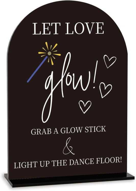 Wedding Glow Sticks Sign, Light Up Dance Floor Desk Decor, Wedding Dance Floor for Engagement Bridal Shower Reception Desk Table Decor Acrylic Sign (Black)