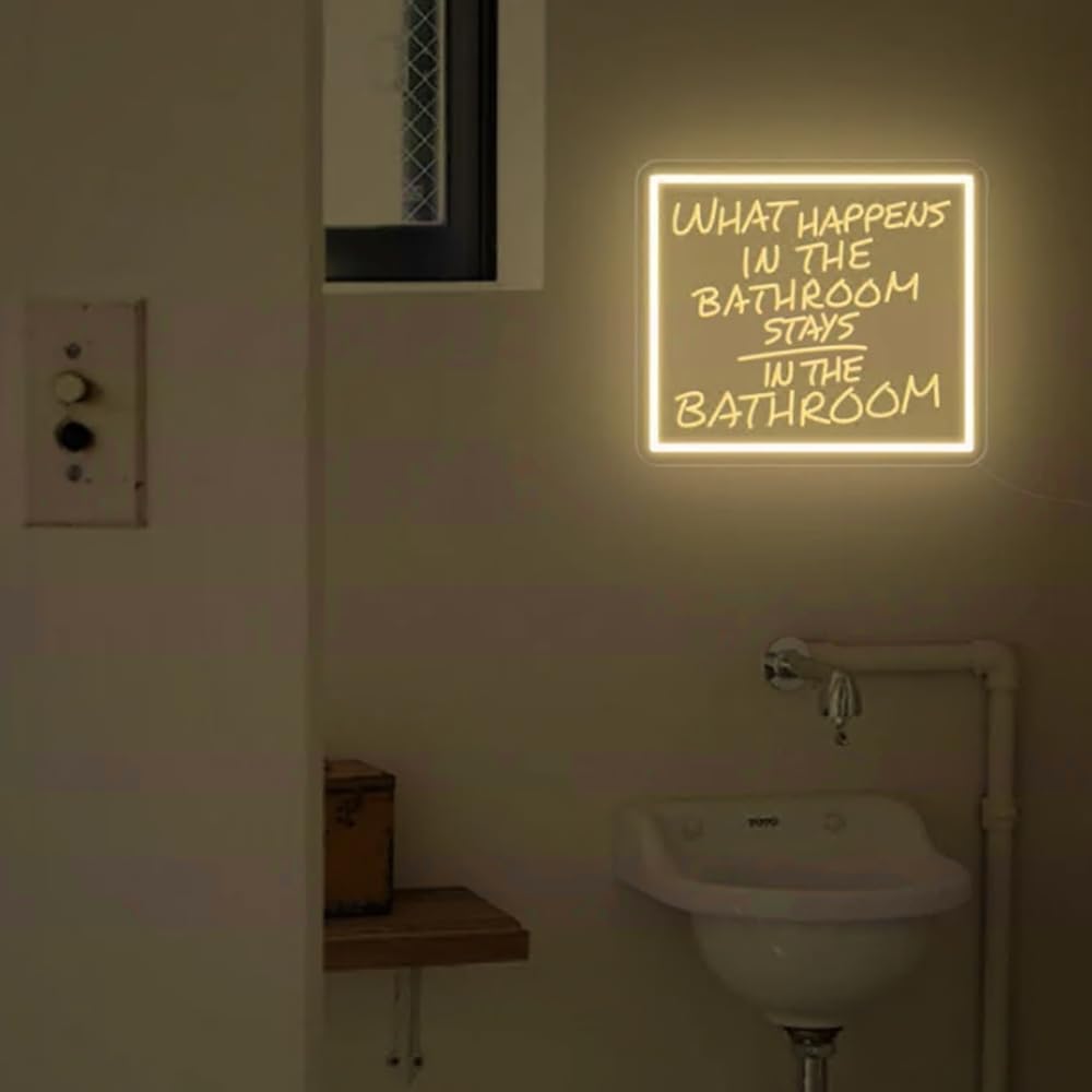 What happens in the bathroom stays in the bathroom Neon Sign| Trendy Bathroom Wall Deco Home Decor Size:16inches