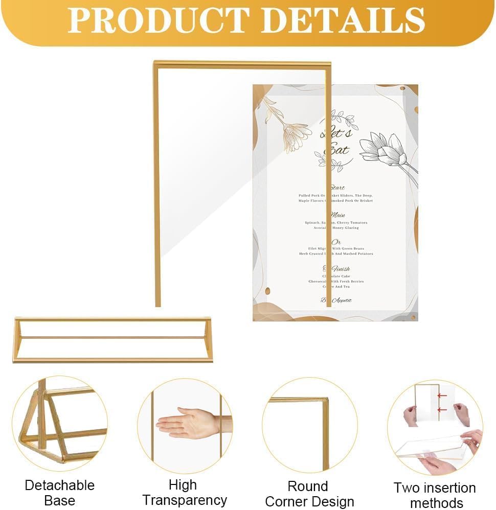 24 Pack Gold Acrylic Sign Holder, Picture Frames Wedding Double Sided Display Clear Sign Holders Stand Desktop Table Menu for Wedding Party Restaurant (5×7)