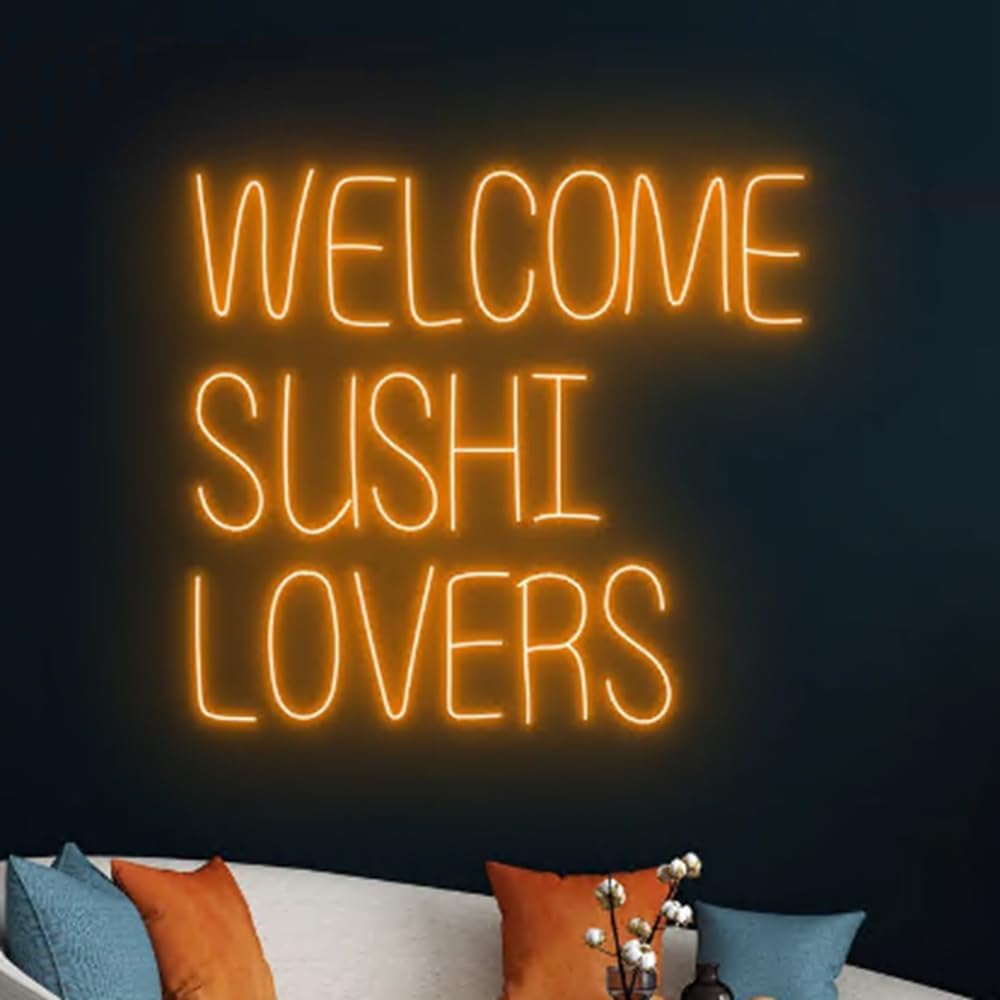 Welcome Sushi Lovers Neon Sign, Japanese Food LED Sign, Sushi Neon Light, Japan Restaurant LED Light Wall Decor, Sushi Food Shop Neon Sign Size:20in
