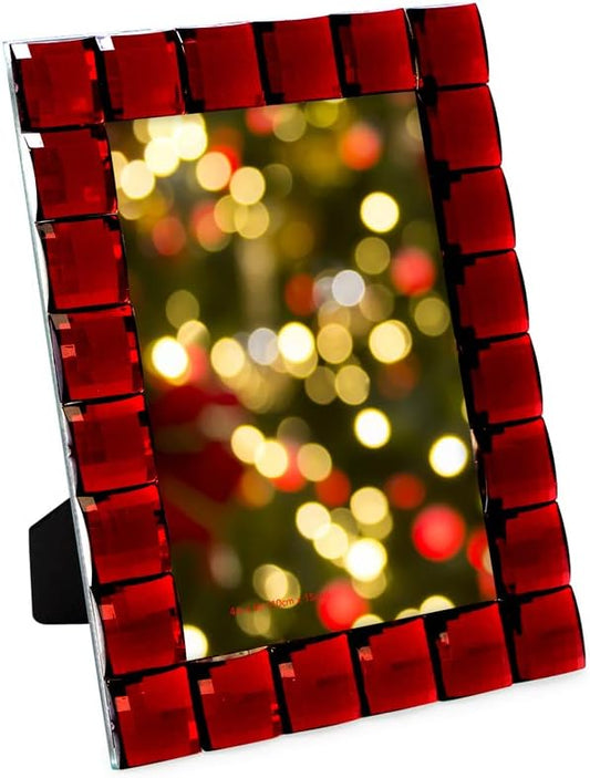 Isaac Jacobs Decorative Sparkling Jewel Picture Frame, Photo Display & Home Décor (4x6, Dark Red)