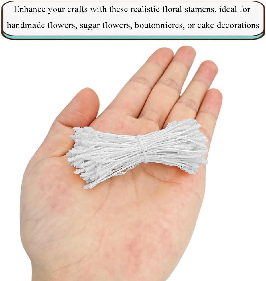 HAHIYO 700Pcs 2mm White Double-Head Flower Stamen with Crystal-Like Flower Head for Handmade Floral Art Scrapbook Decoration Artificial Floral Pistils Pollen Stamens Wedding DIY Stamens