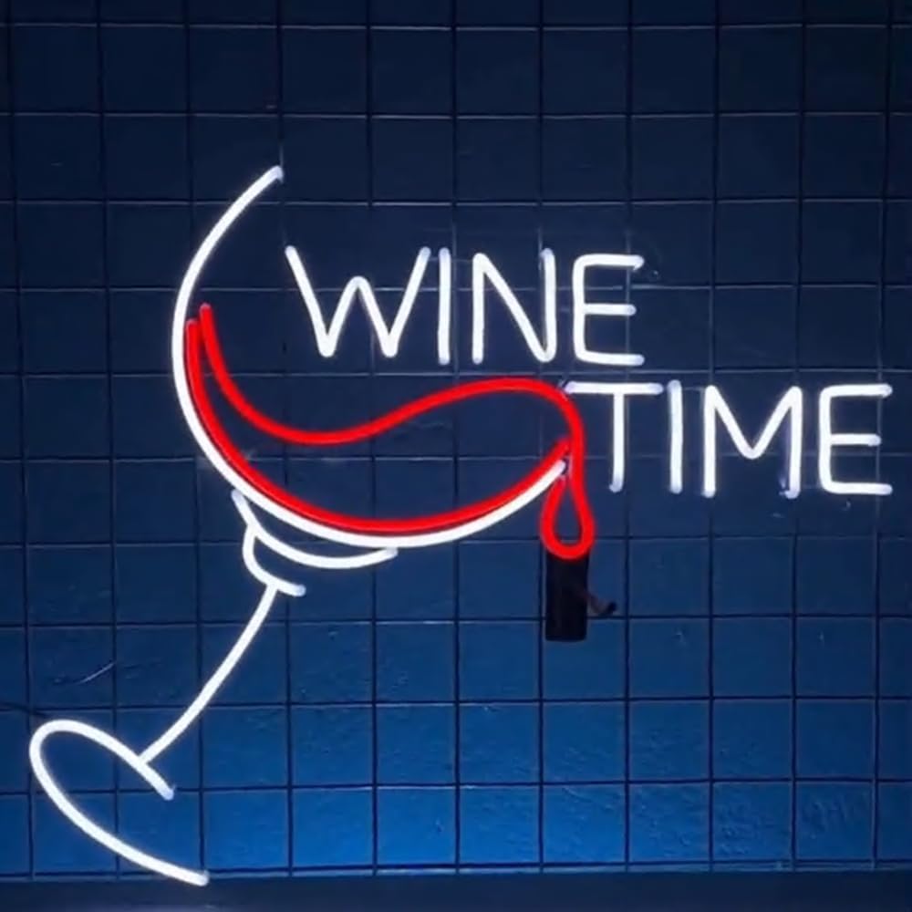 Wine Time Neon Sign Wall Art, Custom Wine Glass Led Sign, Wine Bar Room Neon Light, Wine Time Signage Decor, Open Sign For Wine Store Light Size:20inch