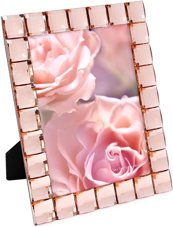Isaac Jacobs Decorative Sparkling Jewel Picture Frame, Photo Display & Home Décor (5x7, Blush)