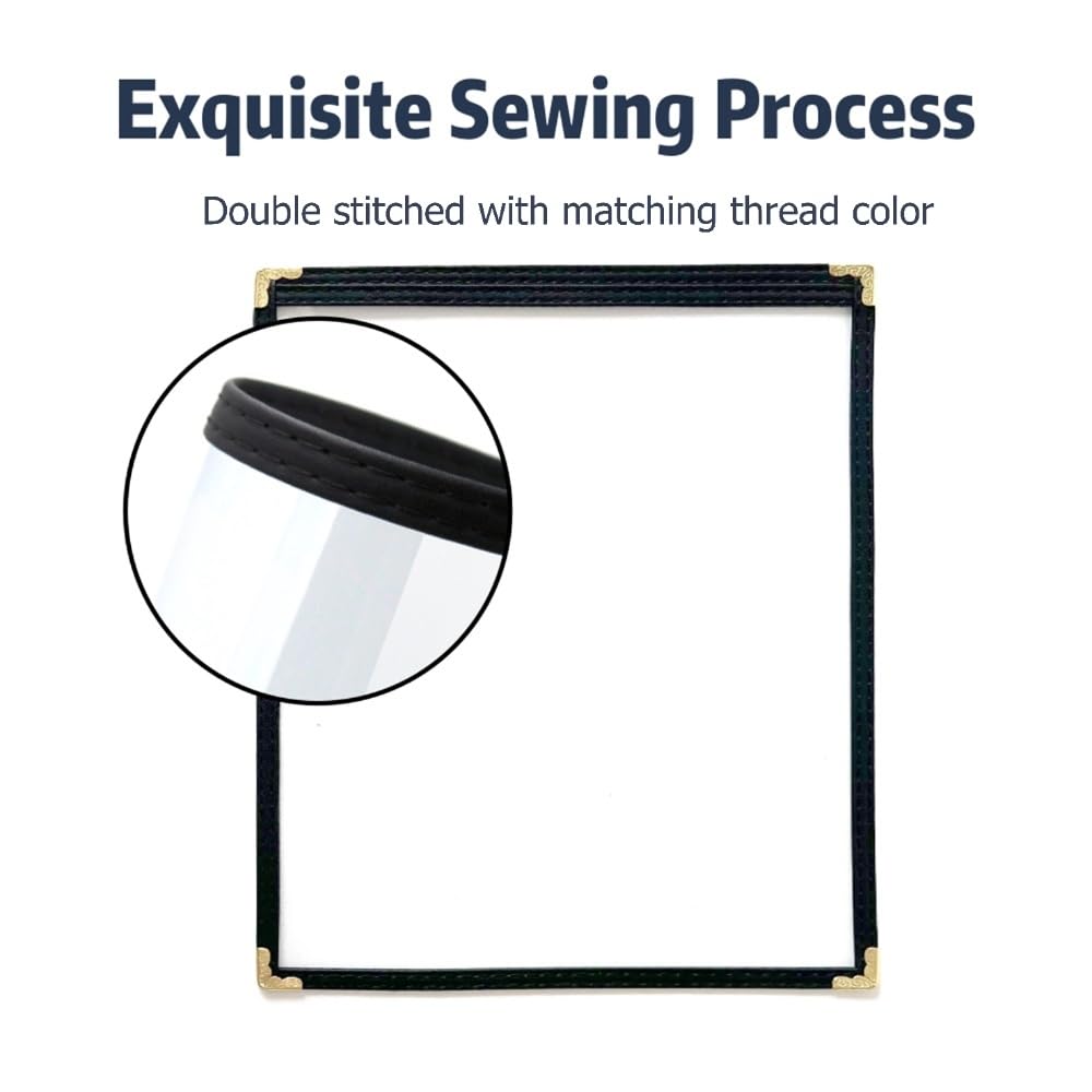 Goodsmart Restaurant Menu Covers – 25 Pack Black 2-View, Top-Loading Menu Holders, Vinyl & Plastic Café Menu Covers, Clear Menu Sleeves, Fits 8.5" x 14", Leather-Style Design, Gold Corners