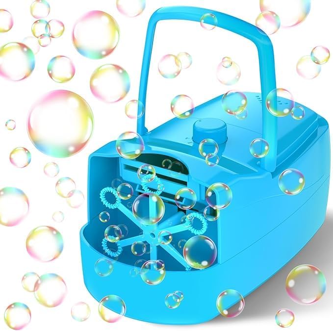 Bubble Machine, 18000+ Bubbles Per Minute Bubble Maker Blower for Kids Toddlers with 2 Speeds,6 Wands,Operated by Batteries or Plug-in for Outdoor/Indoor Birthday Parties,Wedding (Blue)