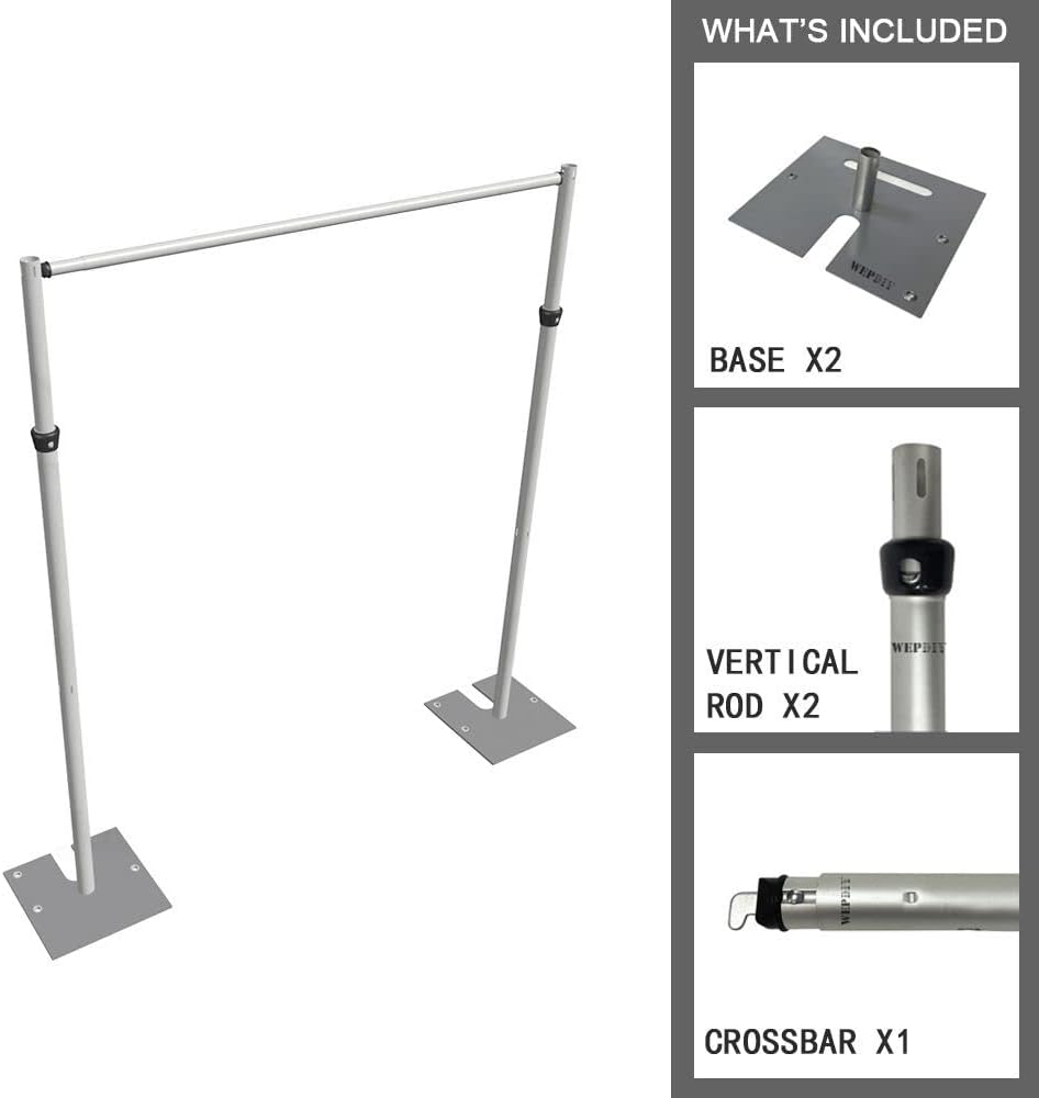 Portable Pipe and Drape Heavy Duty Backdrop Stand, ADJ Metal Frame and Heavy Metal Base for Wedding, Birthday Party, Photography Backdrop(Tall-8FT & CrossBar-10FT)