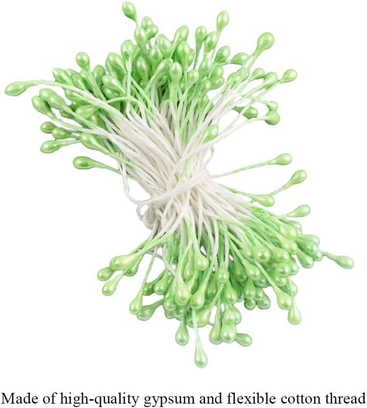 HAHIYO 700Pcs 3mm Light Green Pearl Double Head Flower Stamen Pistil Hand-Made Artificial Flower Pistil para Flore Pearlized Floral Stamen Flower Pollen Stamen for Flower Making Scrapbook Decoration