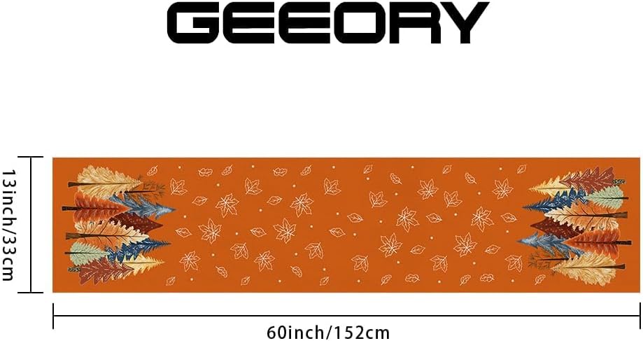GEEORY Fall Watercolor Trees & Maple Leaves Table Runner 13x60 Inch, Rustic Farmhouse Autumn Thanksgiving Decor for Kitchen, Dining, Indoor/Outdoor Holiday Dinner Party Orange GT158-60