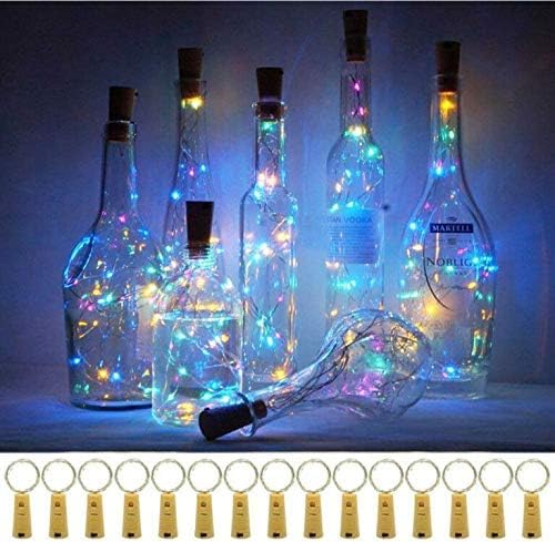 20 LED Wine Bottle Lights with Cork, 15 Pack Battery Operated Cork Shape Fairy Light Waterproof Mini Copper Silver Wire String Lights for Party, Wedding, Christmas, Bedroom Decor (Multicolor)