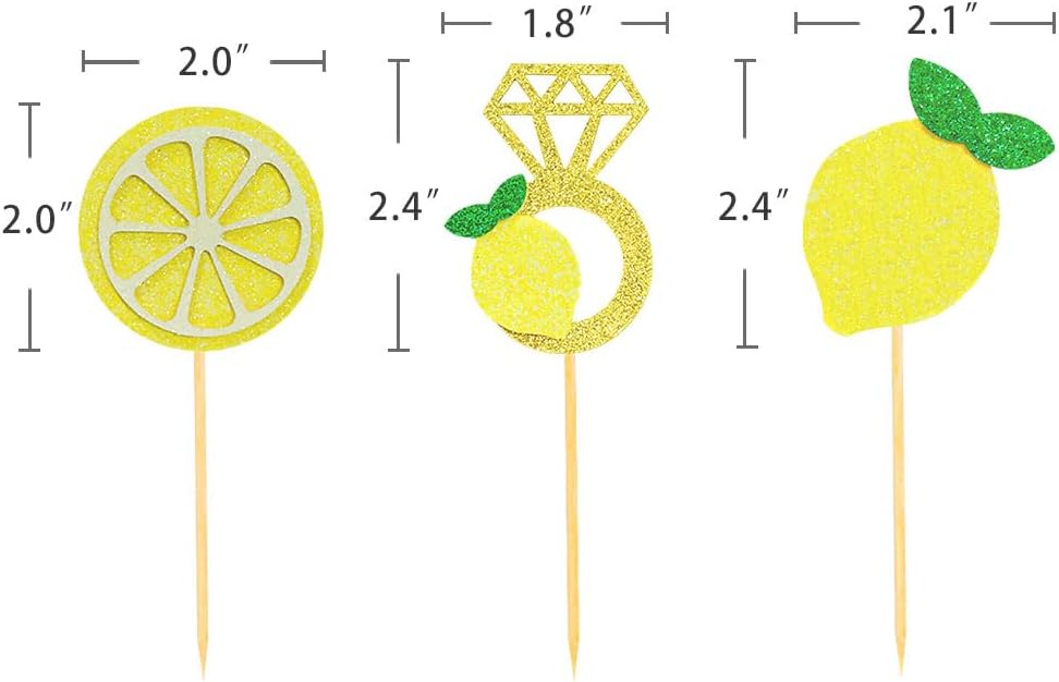 Glitter Lemon Cupcake Toppers Picks for Wedding Engagement Bridal Shower Bachelorette Party Decoration - Set of 24