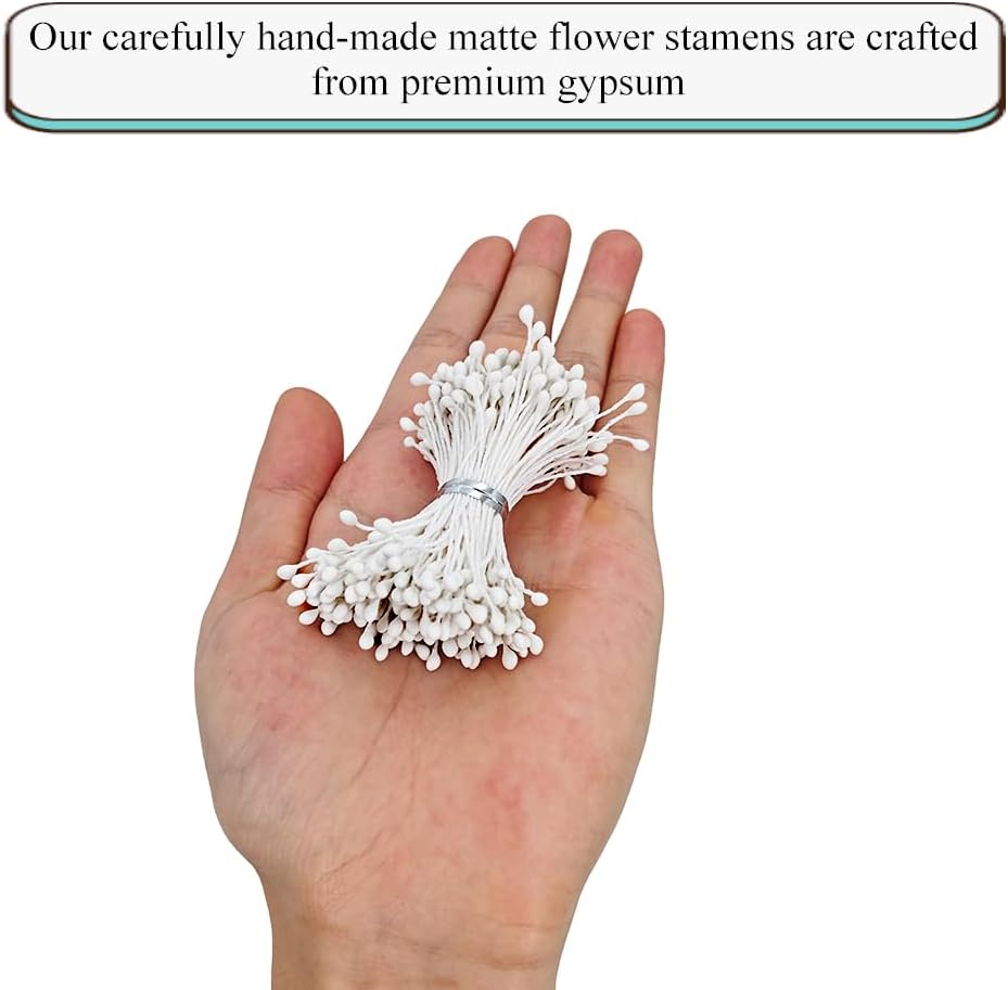 HAHIYO 700Pcs 3mm White Matte Double Head Flower Stamen Pistil for Flower Making Scrapbook Decoration - Handmade Artificial Flowers Pistil Matt-Like Floral Stamens Flowers Pollen Stamen