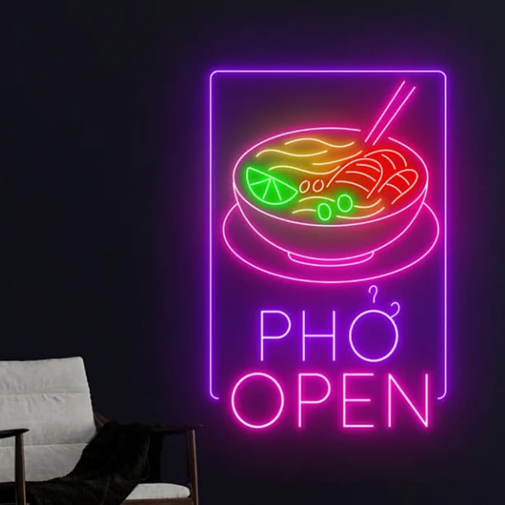 Phở Open Neon Sign, Pho Real Restaurant Led Sign, Pho Neon Light, Pho Led Light, Vietnamese Food Size:20in