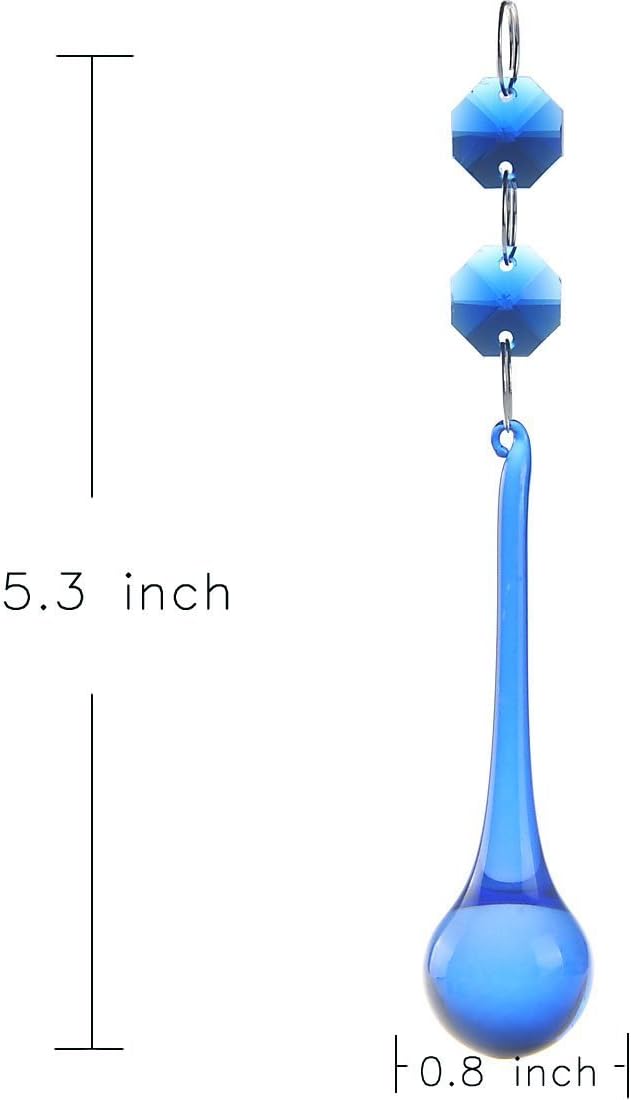 H&D 10pcs Suncatcher Crystal Raindrop Chandelier Prisms Pendants,Glass Prisms with Octagon Beads Lamp Curtain DIY Suncatcher Chandelier Parts (Cobalt Blue)