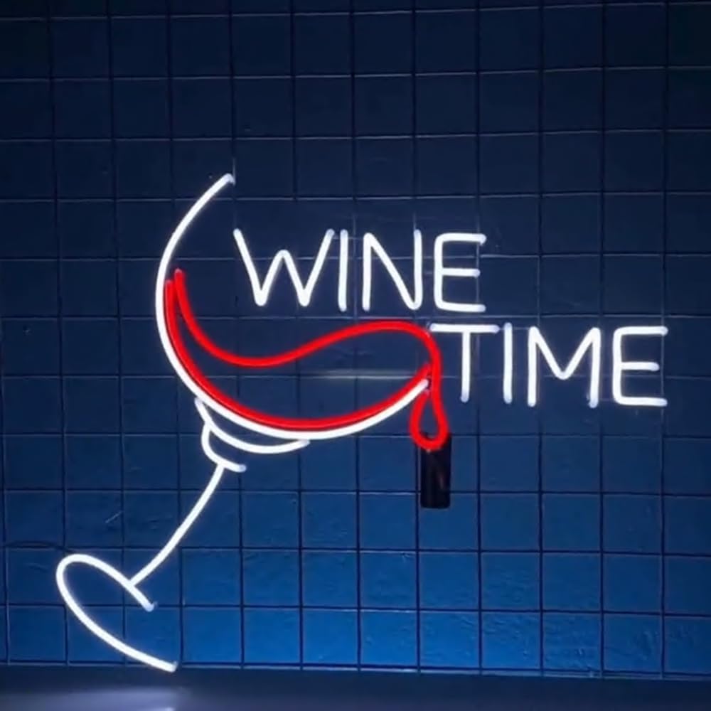 Wine Time Neon Sign Wall Art, Custom Wine Glass Led Sign, Wine Bar Room Neon Light, Wine Time Signage Decor, Open Sign For Wine Store Light Size:20inch