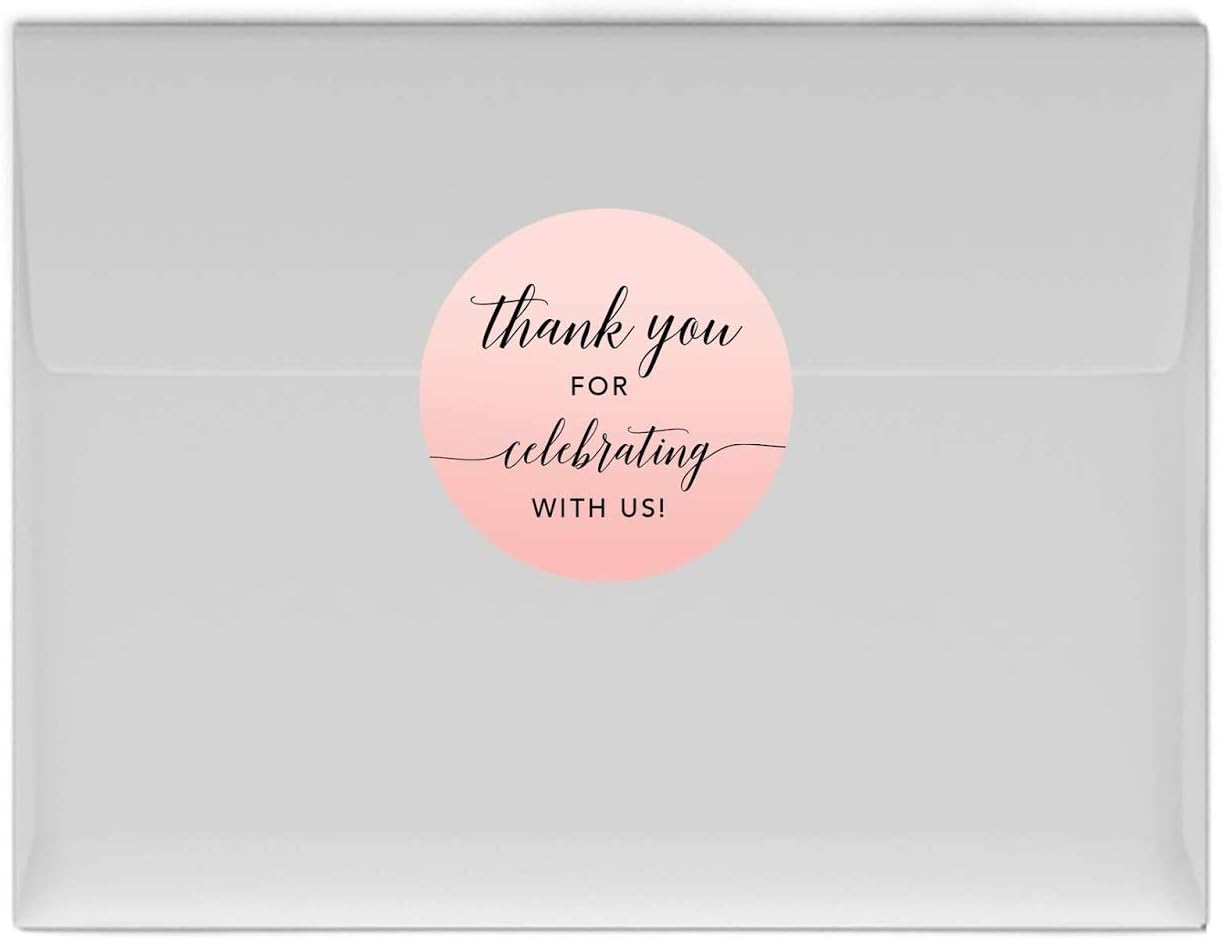Andaz Press Blush Pink Rose Elegant Party Collection, Round Circle Label Stickers, Thank You for Celebrating with US, 40-Pack, Favors Decor Envelope Seals