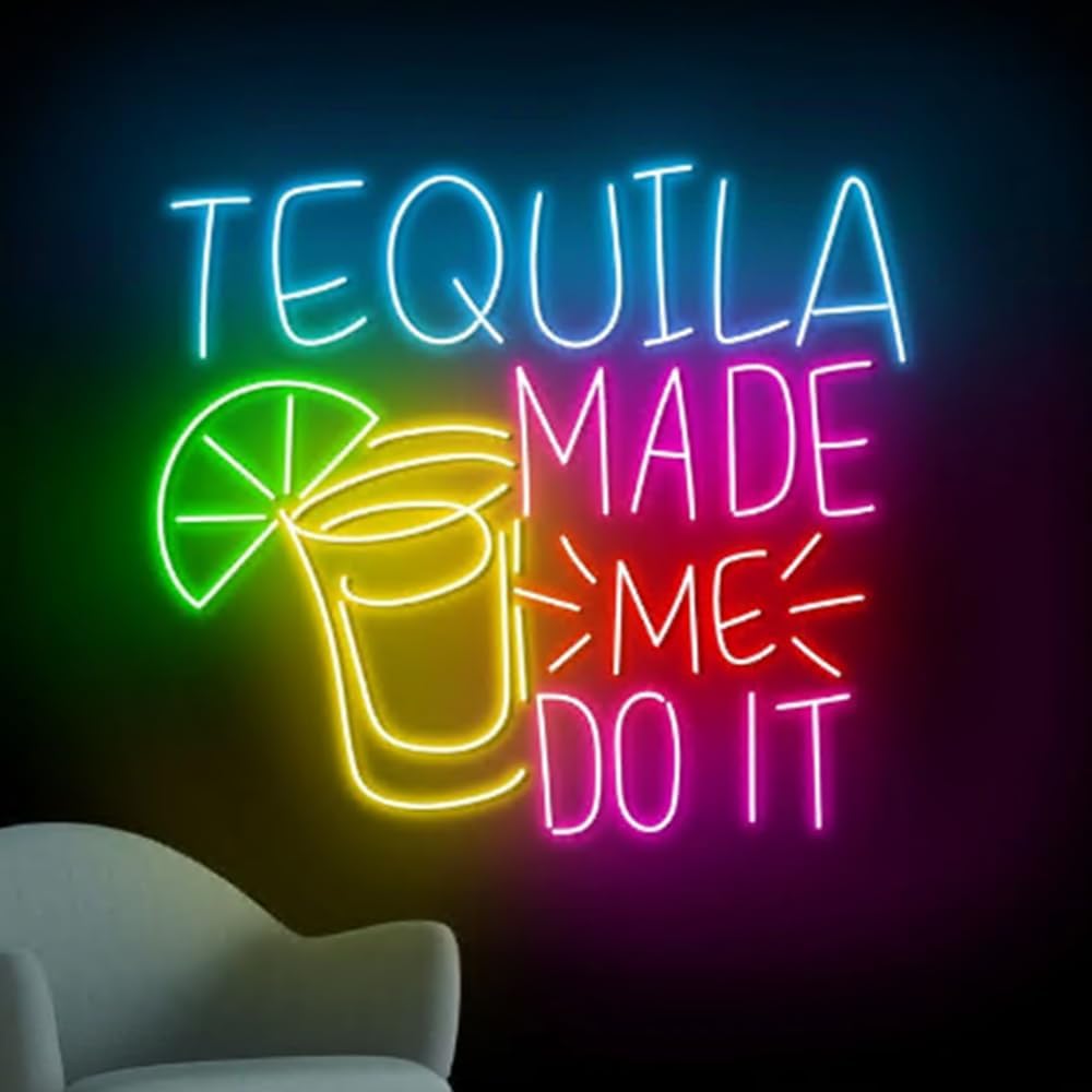 Tequila Made Me Do It Neon Wall Sign, Tequila Led Wall Sign, Cocktail Neon Wall Light, Liquor Wall Sign, Bar Pub Sign, Event Party Decor Size:18inch