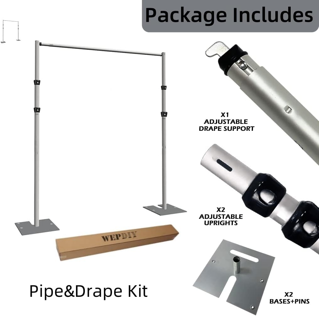 Portable Pipe and Drape Heavy Duty Backdrop Stand, ADJ Metal Frame and Heavy Metal Base for Wedding, Birthday Party, Photography Backdrop (Tall(4-10FT) & CrossPipe-10FT)