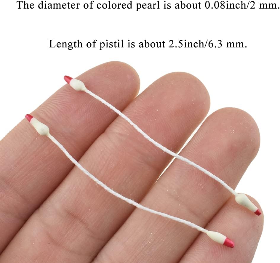 HAHIYO 700Pcs 2mm Light Yellow & Red Pearl Double Head Flower Stamen Pistil for Making, Scrapbook Decoration - Bicolor Handmade Artificial Pearlized Floral Pollen