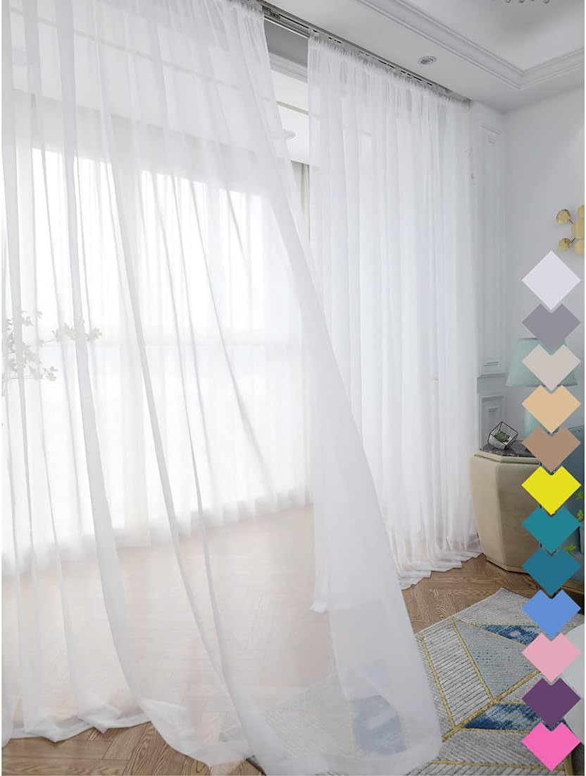 Window White Sheer Curtains 60 Inches Width 95 Inches Long 2 Panels Sheer Curtains Clear Curtains Basic Rod Pocket Panel for Home/Living Room/Bedroom/Kids Room